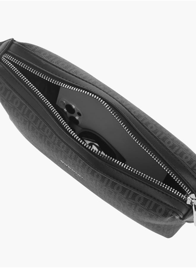 Mens Monogram Print Pouch With Zip Closure And Side Release Buckle Detail