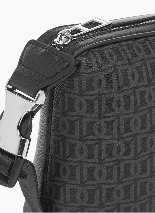 Mens Monogram Print Pouch With Zip Closure And Side Release Buckle Detail