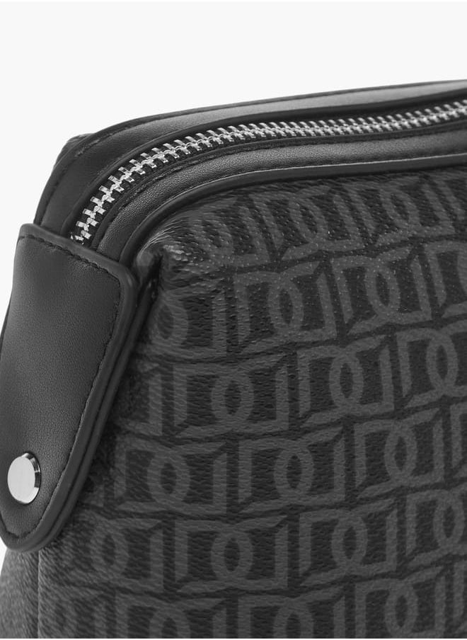 Mens Monogram Print Pouch With Zip Closure And Side Release Buckle Detail