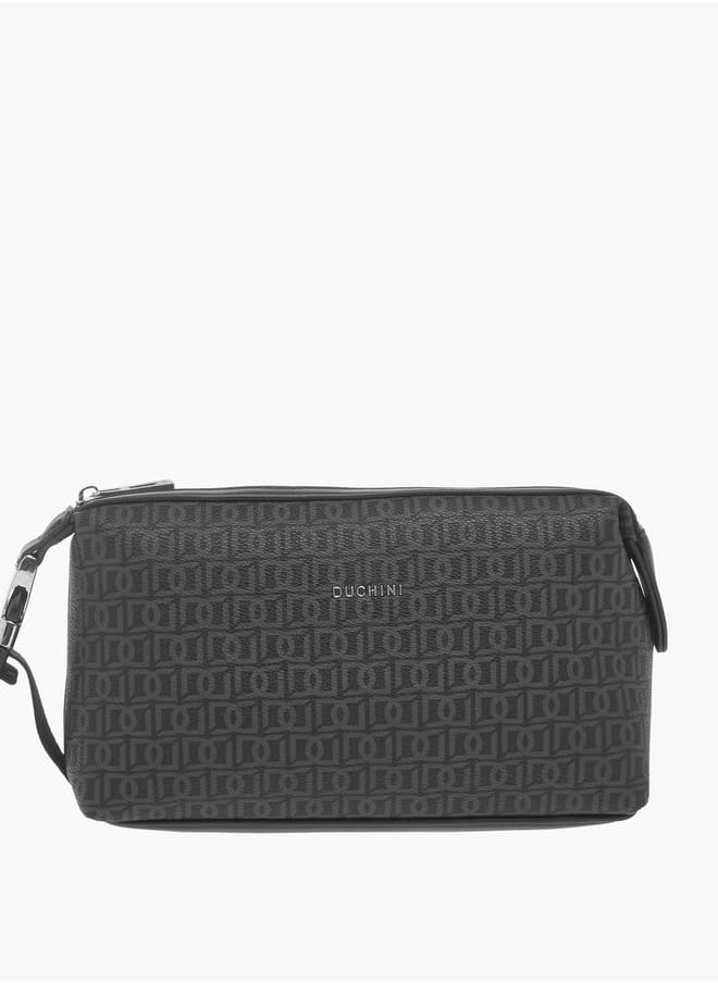 Mens Monogram Print Pouch With Zip Closure And Side Release Buckle Detail