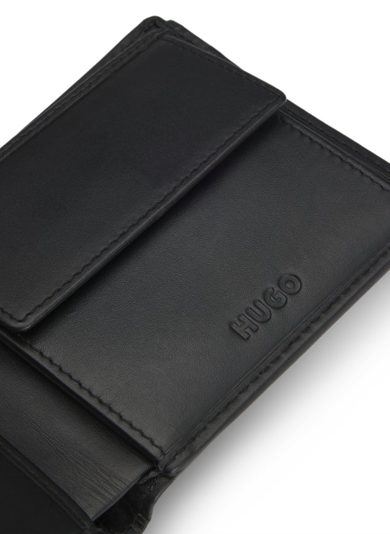 Folding leather wallet with red stacked logo