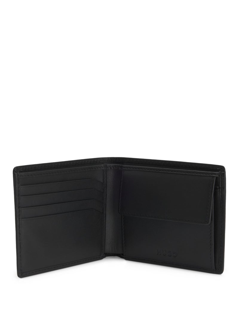 Folding leather wallet with red stacked logo