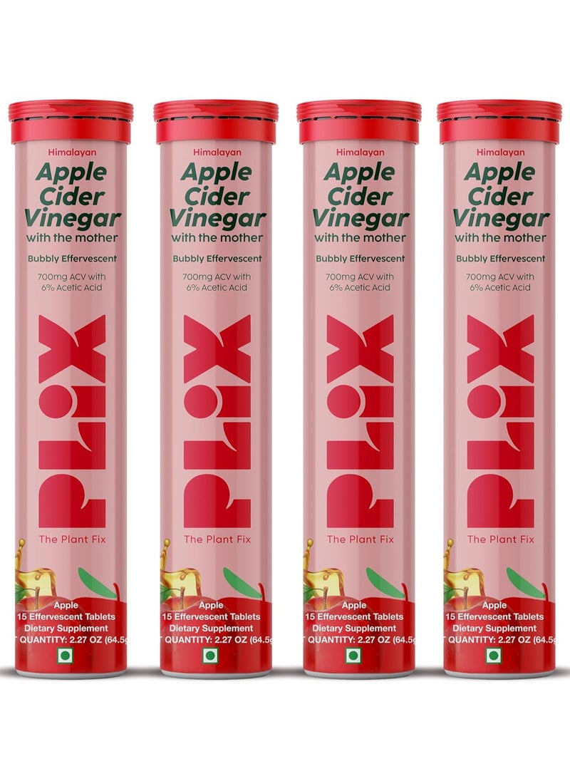 Apple Cider Vinegar 60 Effervescent Tablet, ACV Pack of 4- Apple