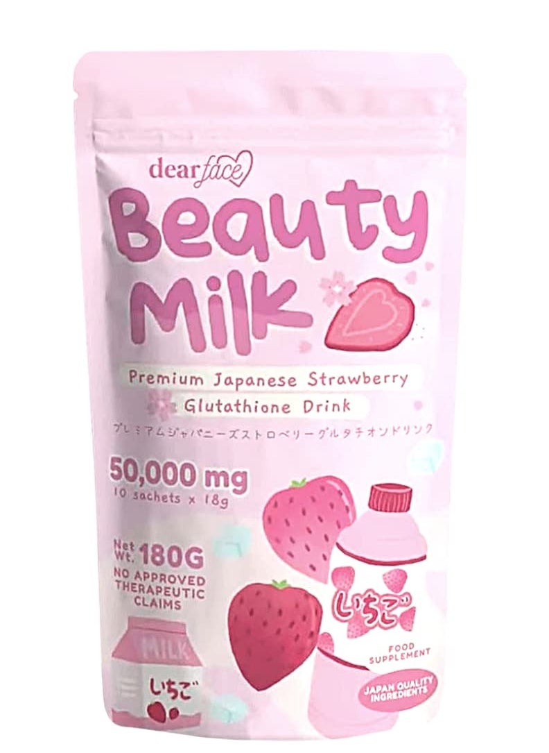 Dear Face Beauty Milk (180g) – Premium Japanese Strawberry Glutathione Drink for Skin Whitening & Radiance 50000mg