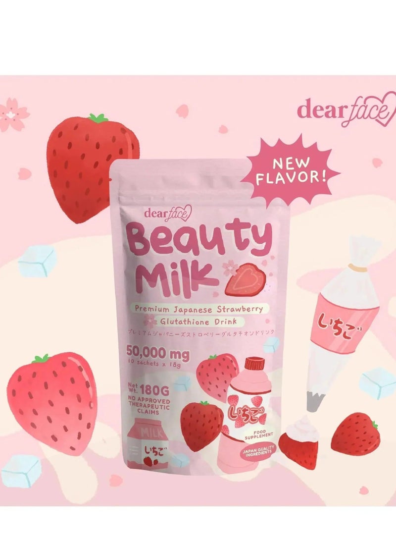 Dear Face Beauty Milk (180g) – Premium Japanese Strawberry Glutathione Drink for Skin Whitening & Radiance 50000mg