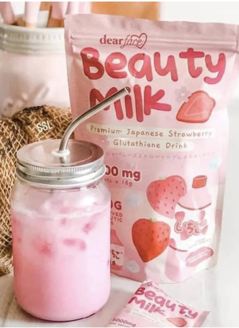 Dear Face Beauty Milk (180g) – Premium Japanese Strawberry Glutathione Drink for Skin Whitening & Radiance 50000mg