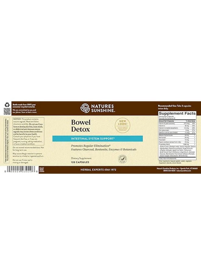 Nature's Sunshine Bowel Detox, 120 Capsules | Colon Cleanse Detox Supplement to Promote Regular Elimination and Cleansing of the Digestive System