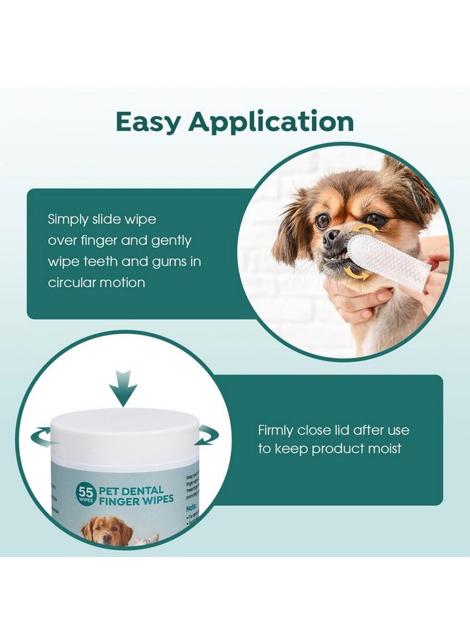55Pcs Dog Teeth Cleaning Wipes, Dog Dental Wipes Pet Dental Finger Wipes for Dogs & Cats, Dog Teeth Cleaner Cat Dental Wipes Reduces Plaque & Freshens Breath