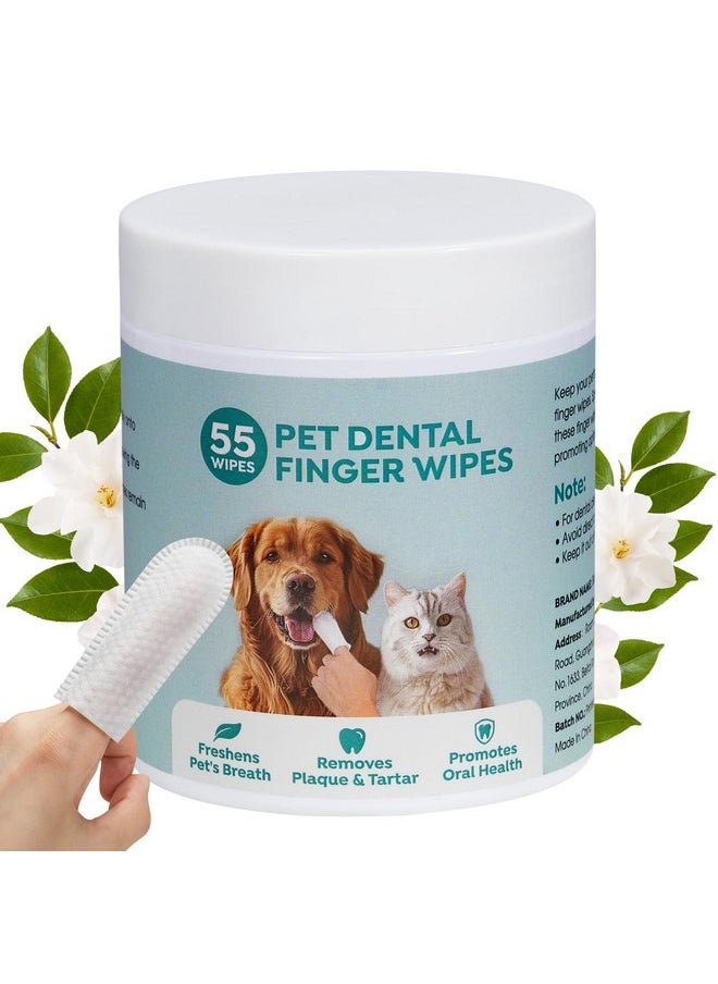 55Pcs Dog Teeth Cleaning Wipes, Dog Dental Wipes Pet Dental Finger Wipes for Dogs & Cats, Dog Teeth Cleaner Cat Dental Wipes Reduces Plaque & Freshens Breath