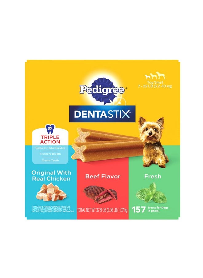 Pedigree Dentastix Toy & Small Breed, Original, Beef Flavor & Fresh Variety Pack, 2.36 lb. Pack (157 Treats)