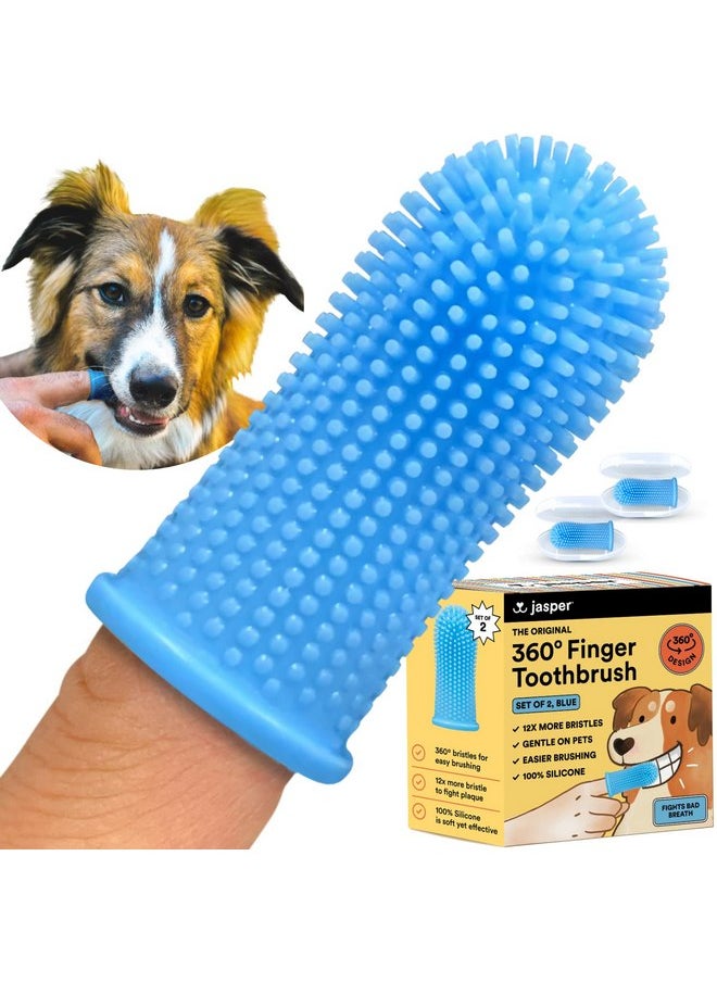 Jasper Dog Toothbrush, 360º Dog Tooth Brushing Kit, Cat Toothbrush, Dog Teeth Cleaning, Dog Finger Toothbrush, Dog Tooth Brush for Small & Large Pets, Dog Toothpaste Not Included, 2-Pack Blue