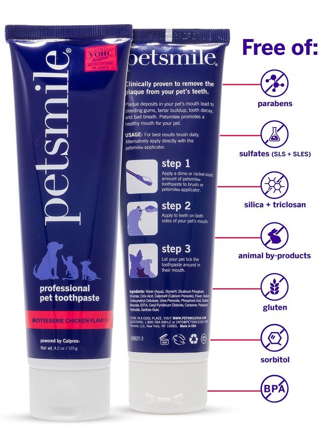 Petsmile Professional Pet Toothpaste - Cat & Dog Toothpaste for Plaque, Tartar, & Bad Breath - VOHC Accepted Non Enzymatic Dental Care for Cat & Dog Teeth Cleaning (Rotisserie Chicken, 4.2 Oz)