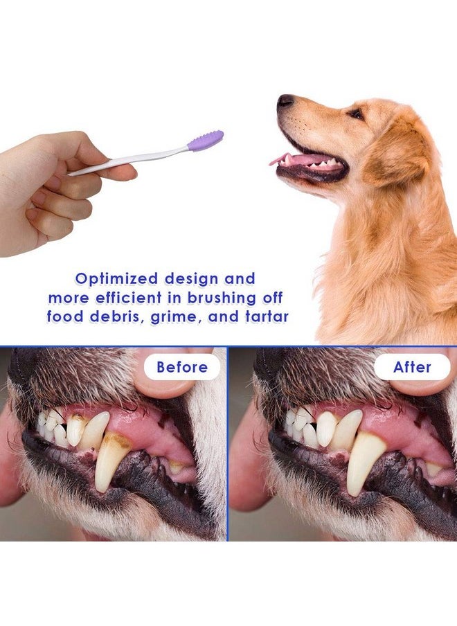 AUTOWT Dog Toothbrush, 4 Packs Silicone Pro Double-Sided Soft Comfort Gentle Dental Brushes Set Kit with 5.7 inches Curved Long Handle for Puppy Small Medium Dogs Cats Most Pet (Set 2)