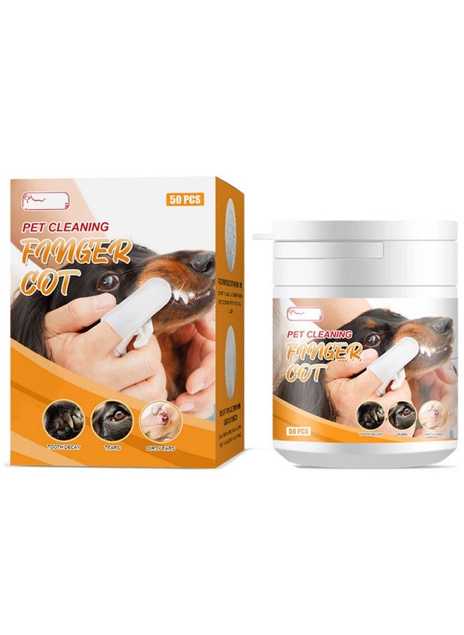 Pet Dental Fingers Wipes, Dog Teeth Cleaning Finger Cots,50 Wipes Oral Wipes Pads for Dogs and Cats - Optimize Oral Health Reduces Plaque, Freshens Breath