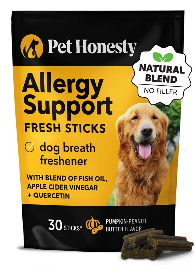 Pet Honesty Allergy Support Fresh Sticks - Dental Sticks for Dogs - Dental Dog Chews - Immune Health + Allergy Support for Dogs - Freshen Dog Breath, Reduce Plaque + Tartar - 30 Sticks