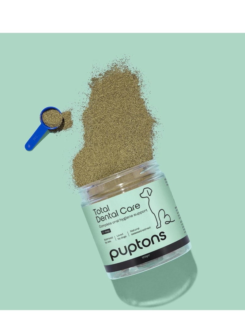 Total Dental Care Plaque and Tartar Remover Powder for Dogs Bad Breath Treatment Helps Remove Plaque Off Teeth 120 Grams Puptons