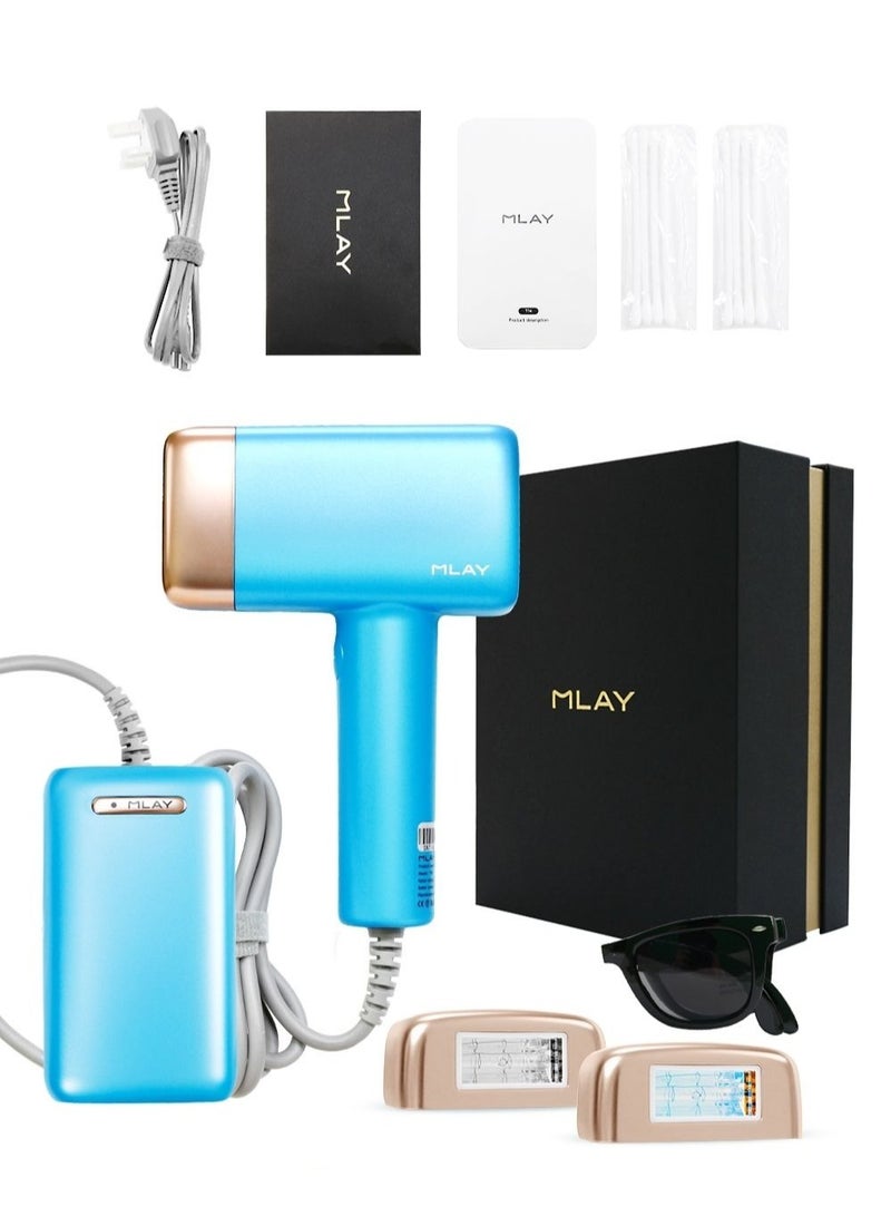 Updated MLAY T14 IPL Laser Painless Hair Removal Device With Bikini Lamp 3℃ Cold Compress/500000 Pulses/5-Levels Sky Blue