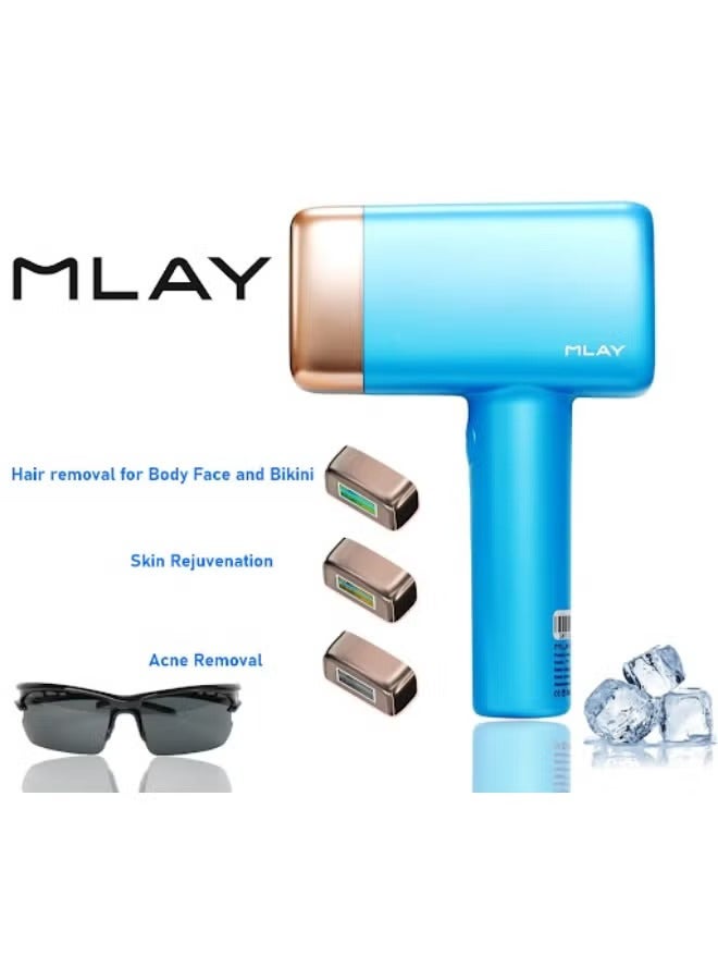 Updated T14 IPL Laser Painless Hair Removal Device With AC SR Lamp 3℃ Cold Compress/5-Levels/500000 Pulses Sky Blue