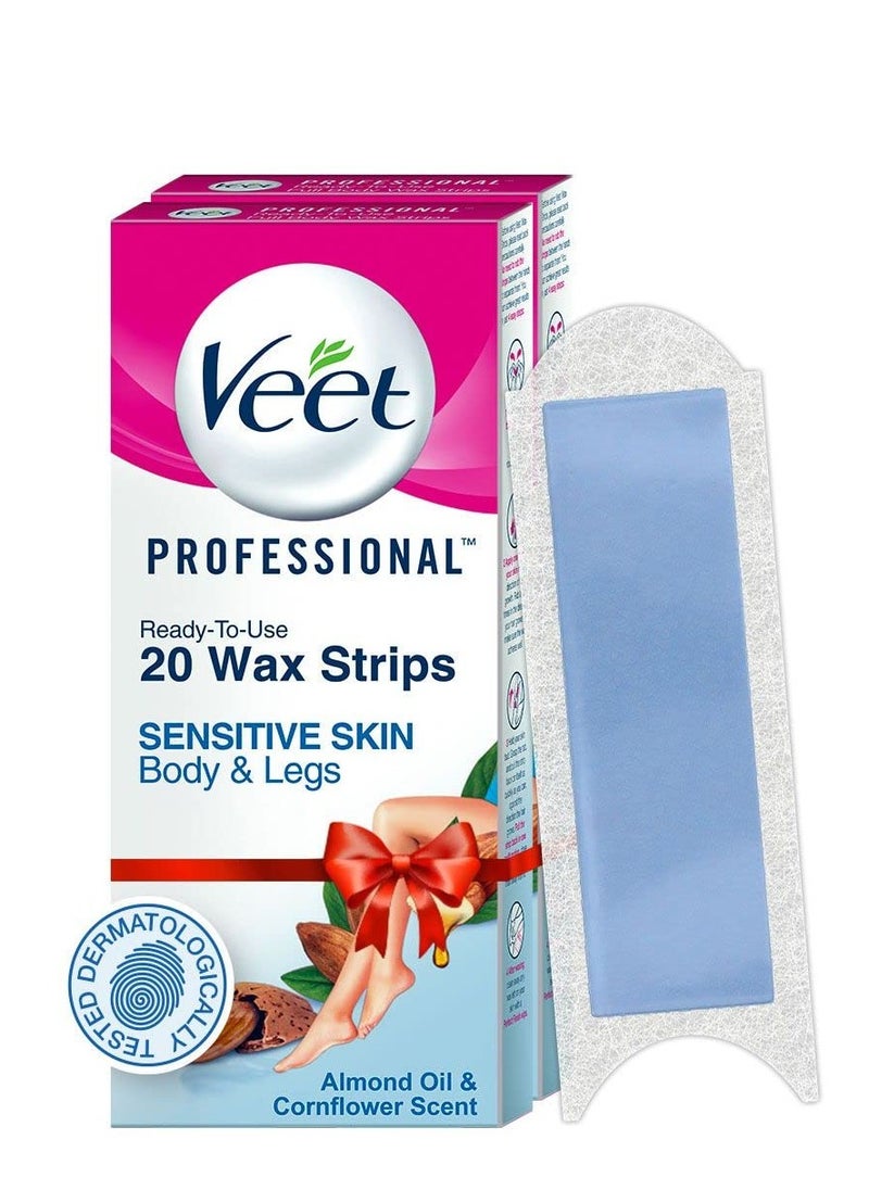 Veet Professional Waxing Strips Kit for Sensitive Skin, 20 Strips (Pack of 2) | Gel Wax Hair Removal for Women | Up to 28 Days of Smoothness | No Wax Heater or Wax Beans Required