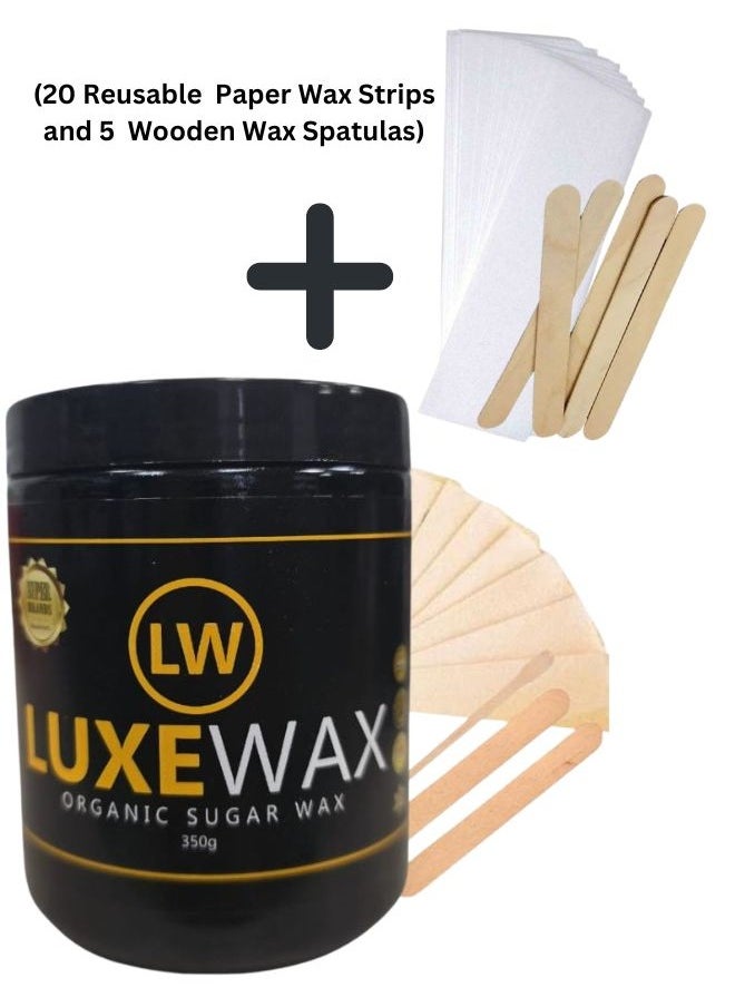 Organic Sugar Wax Kit (Hair Removal Kit) 350ml with Extra 20 Reusable Paper Wax Strips And 5 Wooden Wax Spatulas