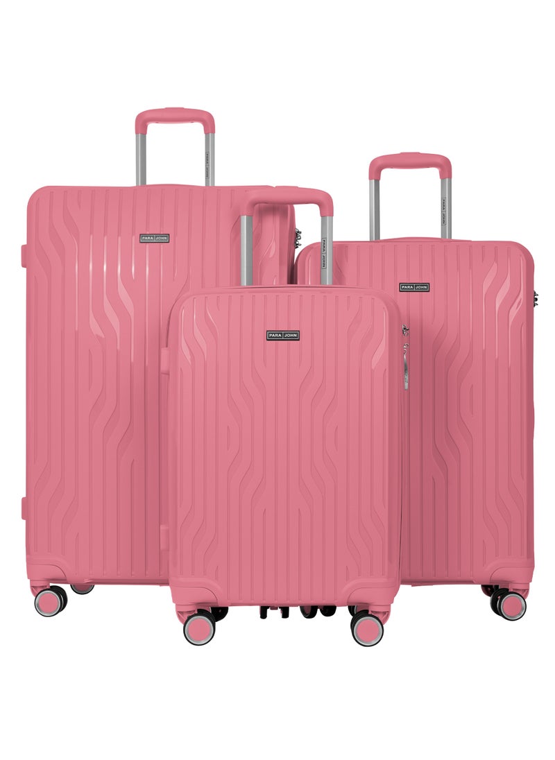 3-Piece Hard Side Poly Propylene Spinner Luggage Trolley Set 20/24/28 Inch Pink