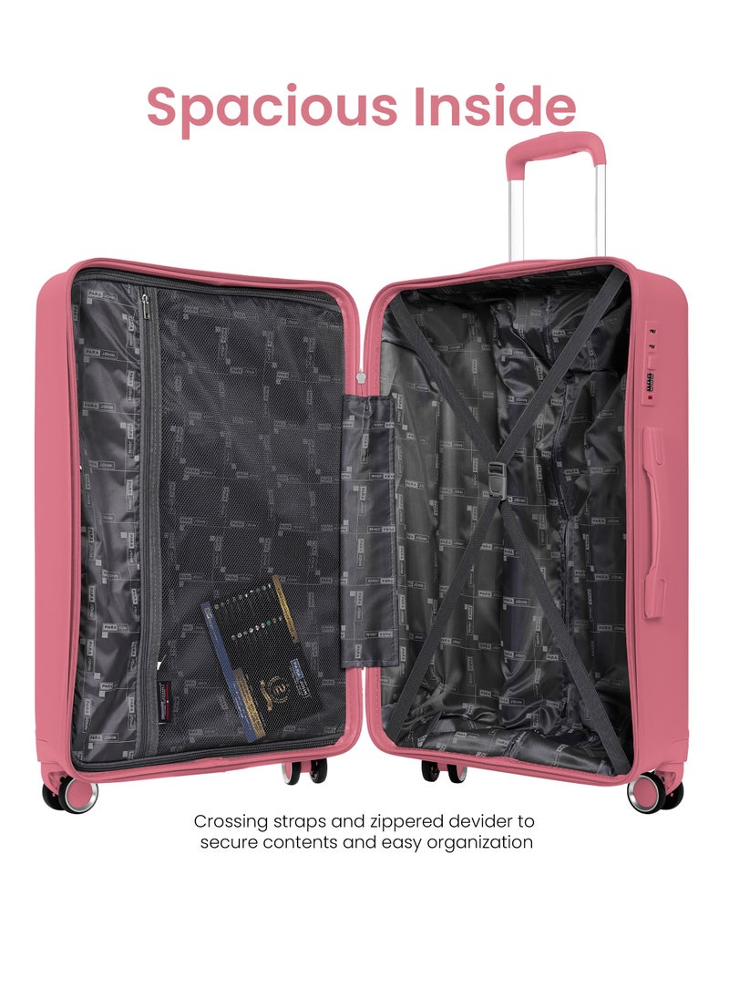 3-Piece Hard Side Poly Propylene Spinner Luggage Trolley Set 20/24/28 Inch Pink