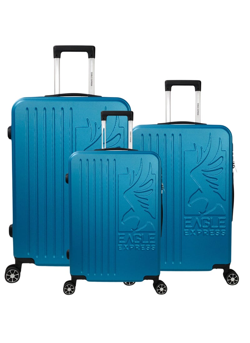 SUPERIOR ABS HARD TROLLEY 20,24,28 inch 3 Piece Set BLUE