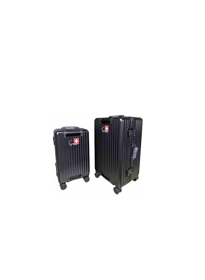 SWISSCASE Luggage Set Of Two Piece, Hardshell Two-Sided Handle PC Set Of 20 And 24 Inches with Double Spinner Wheels, TSA Lock, Aluminium Frame, BTL-E045-Blackset
