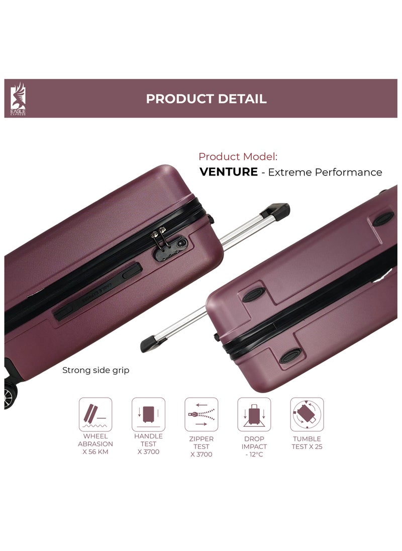 VENTURE ABS HARD TROLLEY 20,24,28 inch 3 Piece Set PURPLISH RED