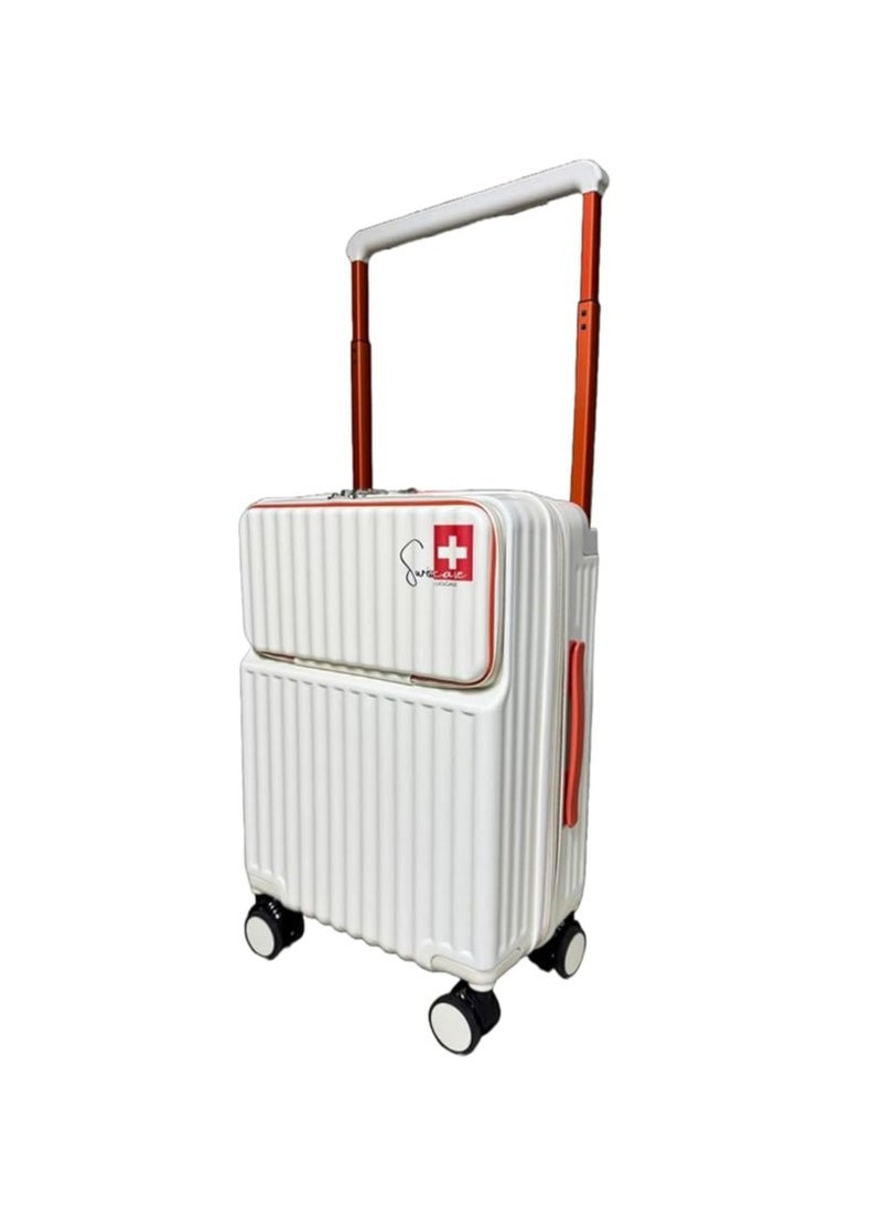SWISSCASE 20 Inch Hardside Carry-On Luggage, Built-In TSA Lock, Cup Holder, USB Port, Wheels, SY0016 White