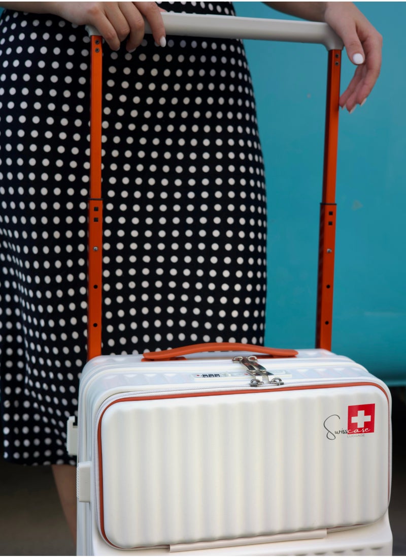SWISSCASE 20 Inch Hardside Carry-On Luggage, Built-In TSA Lock, Cup Holder, USB Port, Wheels, SY0016 White
