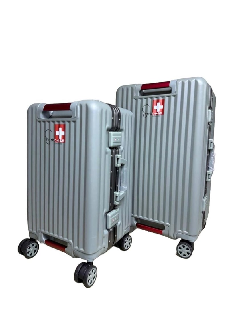 SWISSCASE Luggage Set Of Two Piece, Hardshell Two-Sided Handle PC Set Of 20 And 24 Inches with Double Spinner Wheels, TSA Lock, Aluminium Frame, BTL-E045-greyset