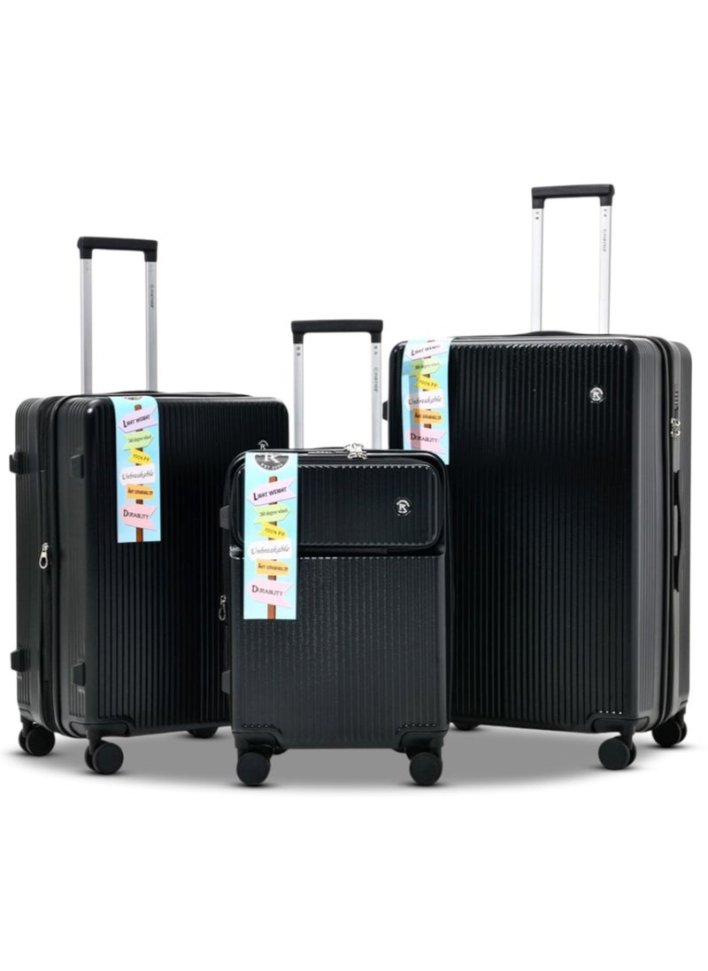 Lightweight Hardshell Luggage 3 Pcs Set with Front Opening Carry-On Suitcase for Easy Access and a Convenient Bottle Holder