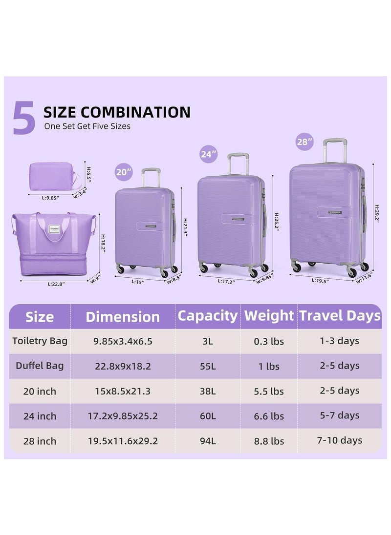 5-Piece Expandable Hardside Luggage Set with Spinner Wheels – Lightweight Suitcase for Men & Women