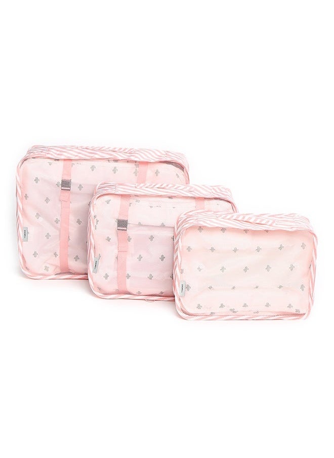 6-Piece Striped Foldable Storage Bag Set Pink/White