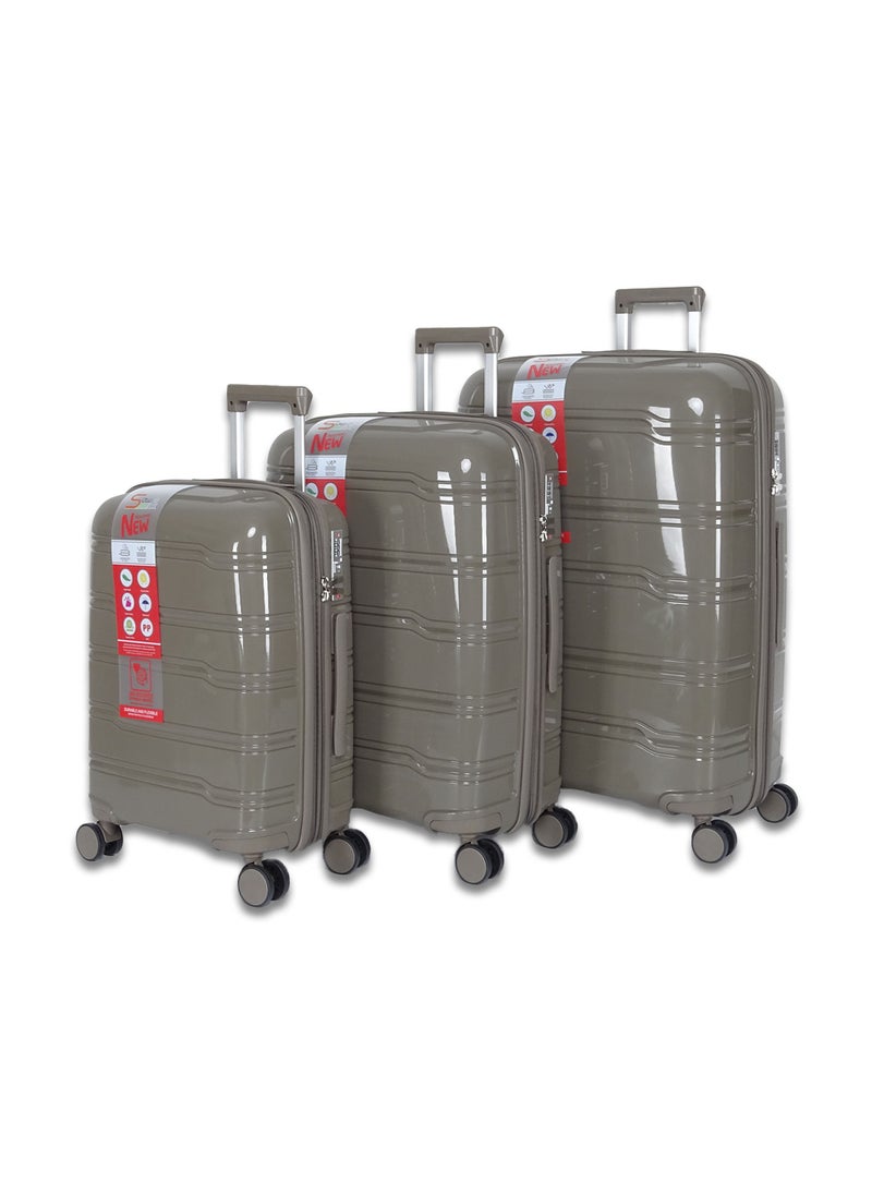 3-Piece PP Luggage Set – Lightweight Polypropylene Fashion Trolley Luggage Expandable Unbreakable Hard Shell with TSA Lock, Safe Security Zipper, and 4 Quiet 360° Double Spinner Wheels – 20