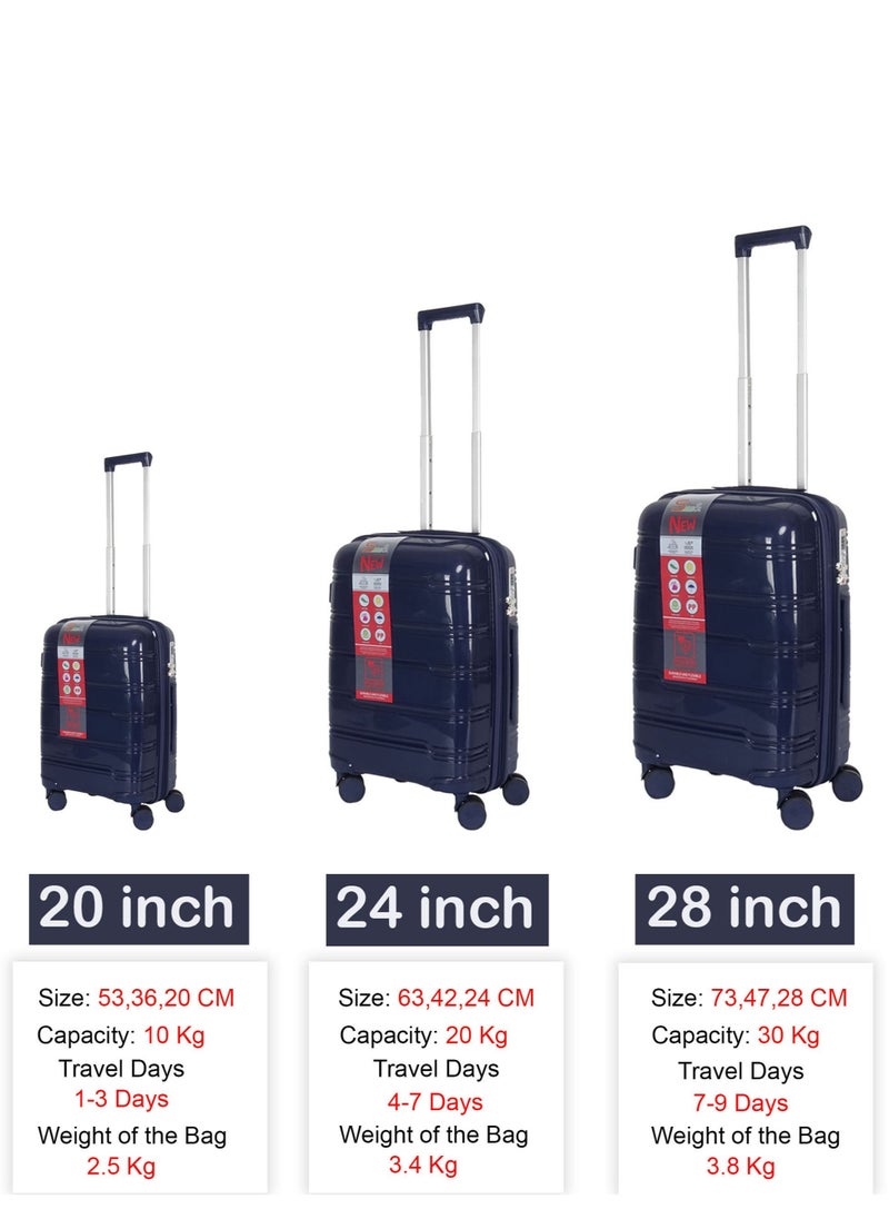 3-Piece PP Luggage Set – Lightweight Polypropylene Fashion Trolley Luggage Expandable Unbreakable Hard Shell with TSA Lock, Safe Security Zipper, and 4 Quiet 360° Double Spinner Wheels – 20