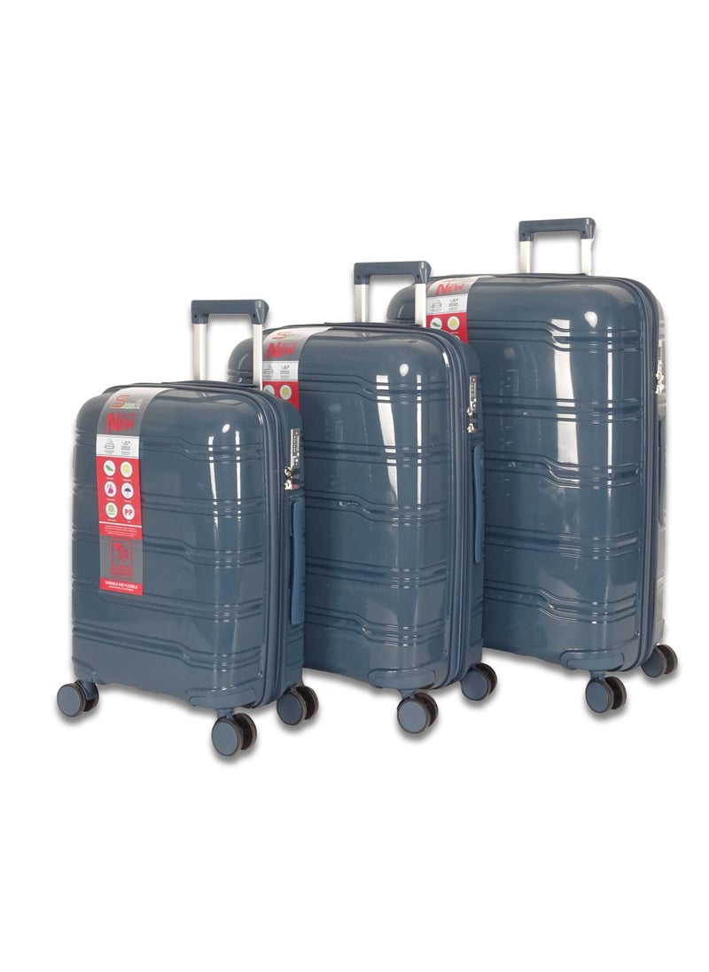 3-Piece PP Luggage Set – Lightweight Polypropylene Fashion Trolley Luggage Expandable Unbreakable Hard Shell with TSA Lock, Safe Security Zipper, and 4 Quiet 360° Double Spinner Wheels – 20