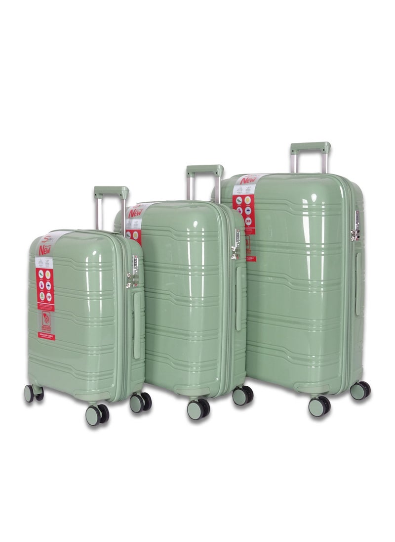 3-Piece PP Luggage Set – Lightweight Polypropylene Fashion Trolley Luggage Expandable Unbreakable Hard Shell with TSA Lock, Safe Security Zipper, and 4 Quiet 360° Double Spinner Wheels – 20