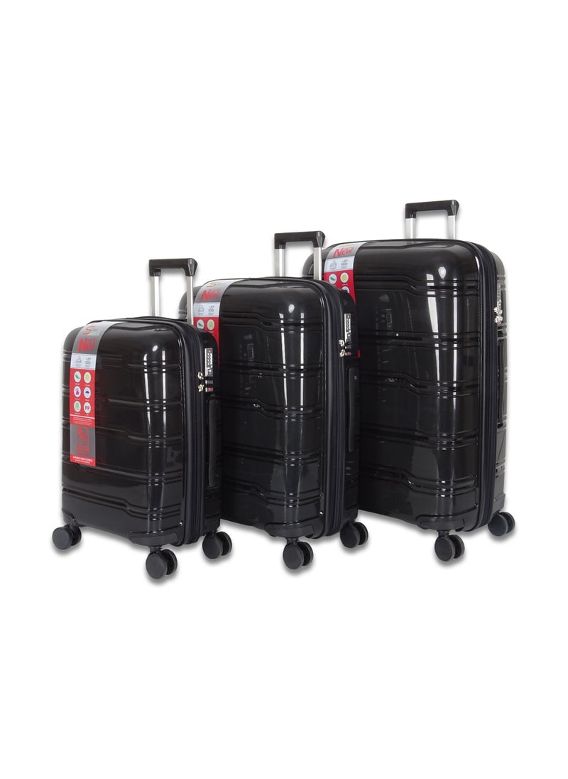 3-Piece PP Luggage Set – Lightweight Polypropylene Fashion Trolley Luggage Expandable Unbreakable Hard Shell with TSA Lock, Safe Security Zipper, and 4 Quiet 360° Double Spinner Wheels – 20