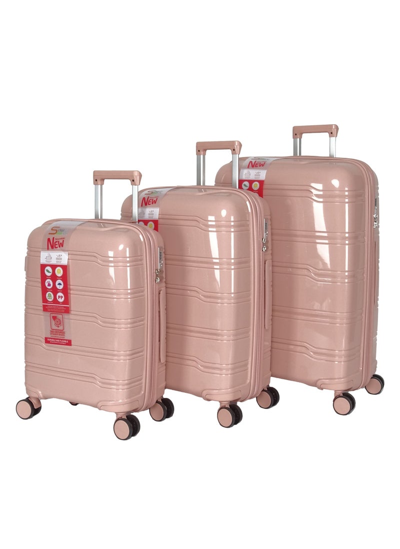 3-Piece PP Luggage Set – Lightweight Polypropylene Fashion Trolley Luggage Expandable Unbreakable Hard Shell with TSA Lock, Safe Security Zipper, and 4 Quiet 360° Double Spinner Wheels – 20