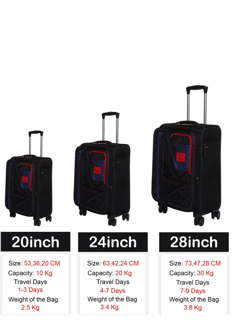 Luggage Trolley Bag 3 Piece Set - Soft side Expandable Nylon Ultra Lightweight Durable Waterproof Suitcase with TSA Lock, 4 Double Spinner Wheels & Anti-Theft Zipper - 20