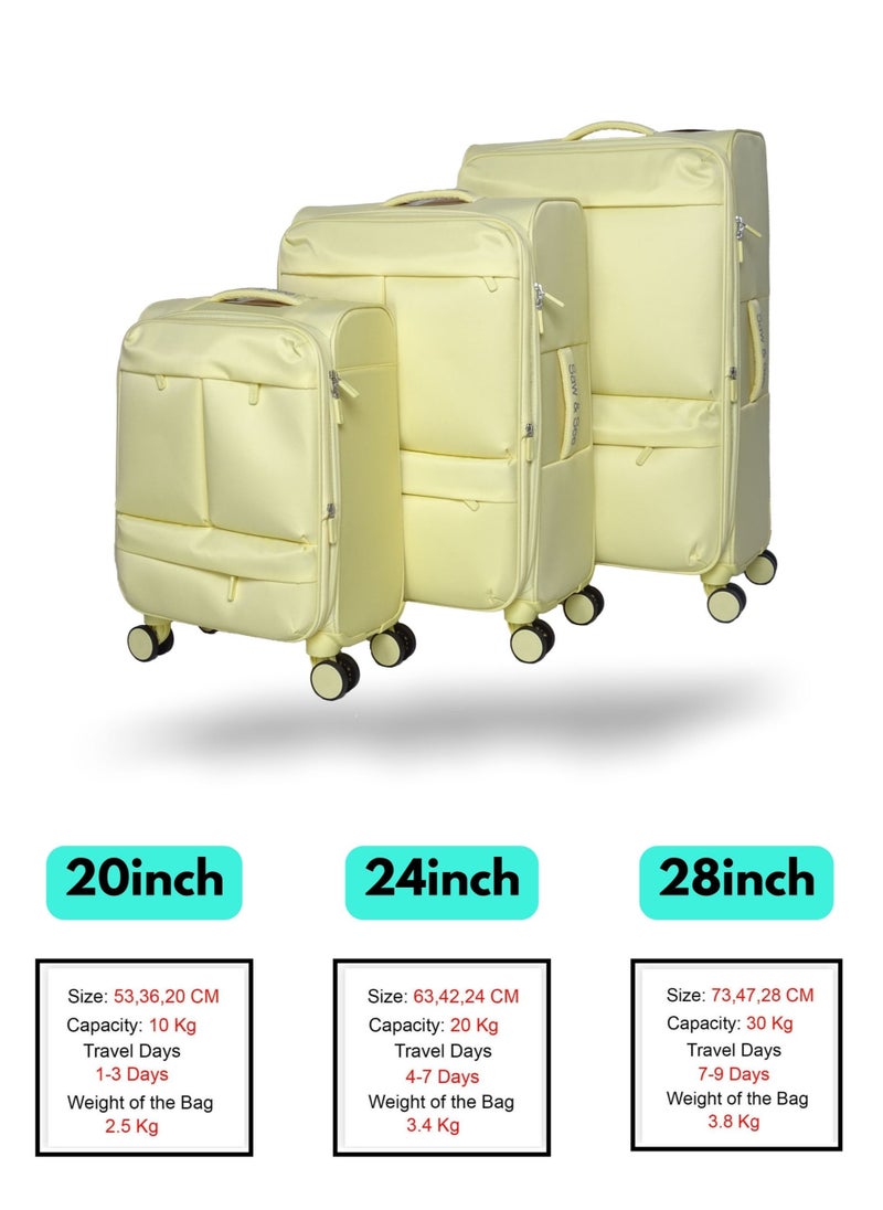 Luggage Trolley Bag 3 Piece Set - Soft side Expandable Nylon Ultra Lightweight Durable Waterproof Suitcase with TSA Lock, 4 Double Spinner Wheels & Anti-Theft Zipper - 20