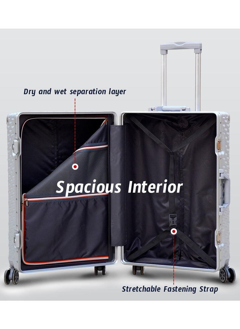 Aluminum Luggage 3D Design 3PC SET Unbreakable Fashion Travel Trolley Suitcase, Polycarbonate Hard Shell Suitcase with 360° Double Spinner Wheels