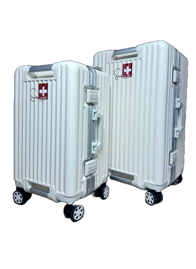 SWISSCASE Luggage Set Of Two Piece, Hardshell Two-Sided Handle PC Set Of 20 And 24 Inches with Double Spinner Wheels, Aluminium Frame, BTL-E045-whiteset
