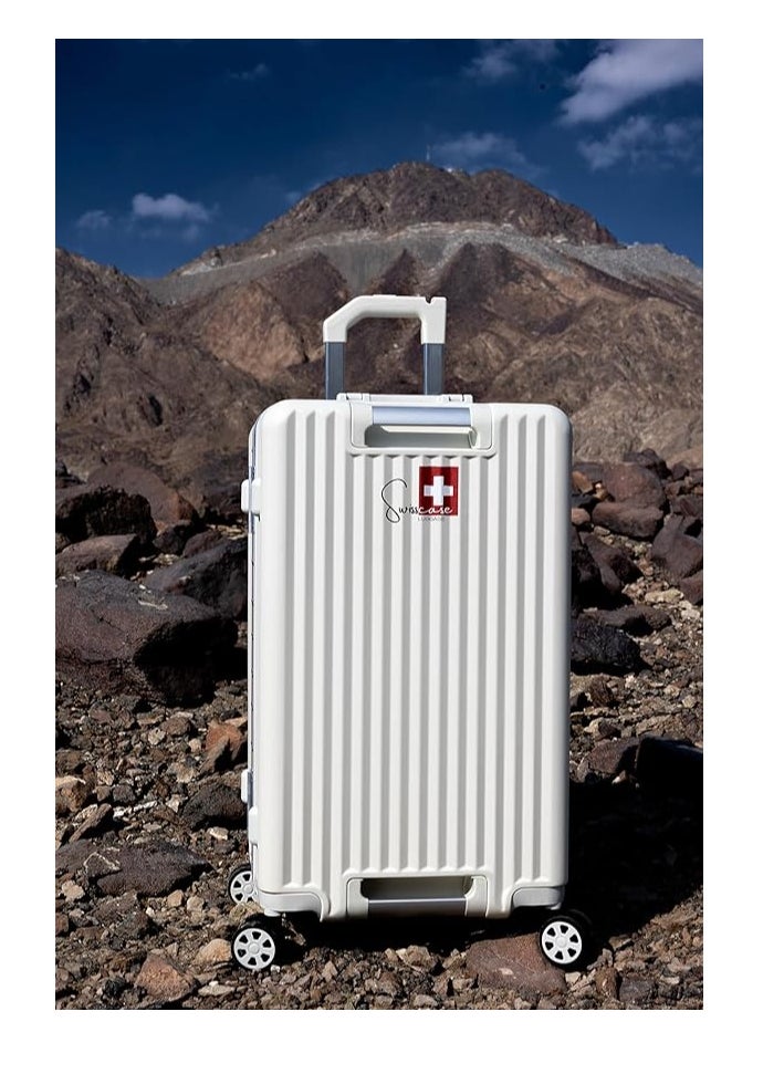 SWISSCASE Luggage Set Of Two Piece, Hardshell Two-Sided Handle PC Set Of 20 And 24 Inches with Double Spinner Wheels, Aluminium Frame, BTL-E045-whiteset