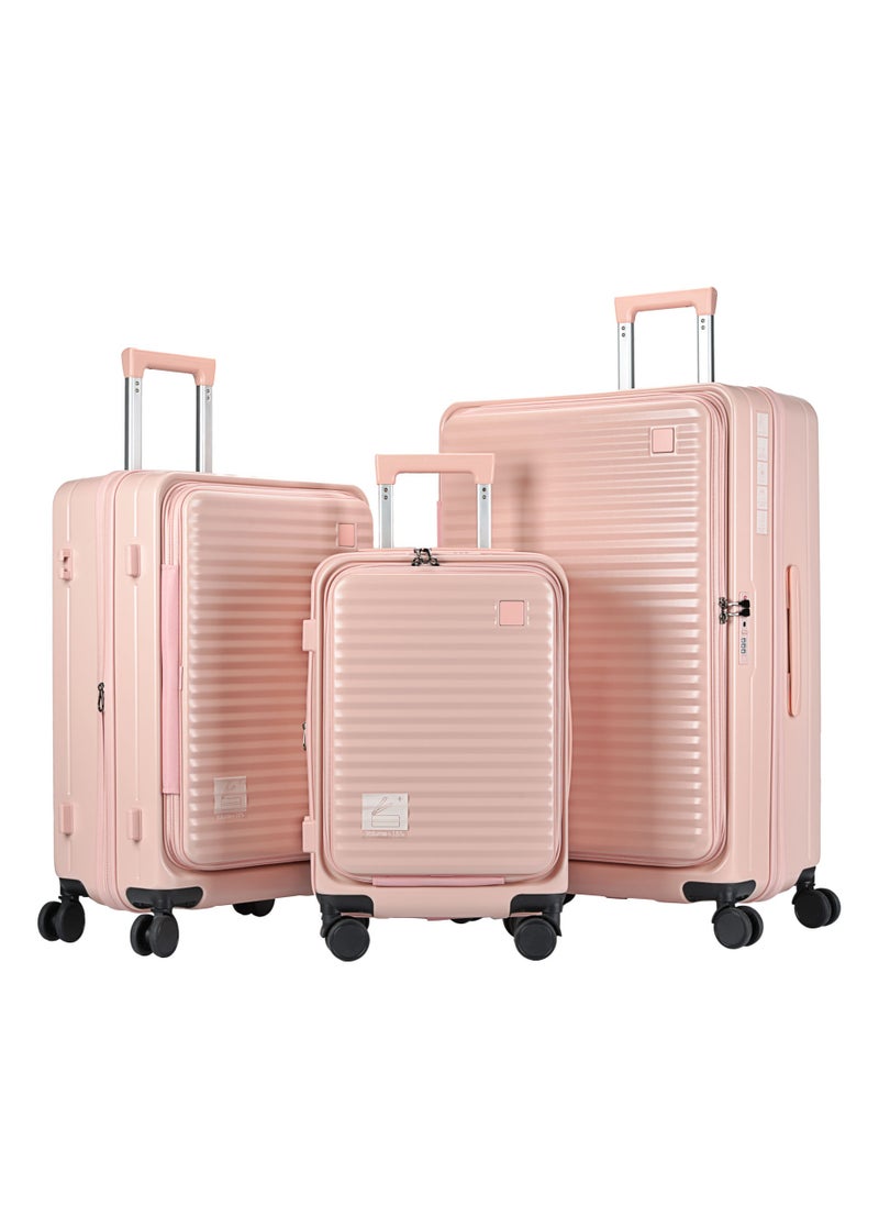 STYLISH PP + PC FRONT OPEN LIGHT WEIGHT LUGGAGE BAG SET OF 3 PIECES DEDICATED LAPTOP KEEPING AREA AND TSA APPROVED LOCK HARD SHELL SUITCASE - 20