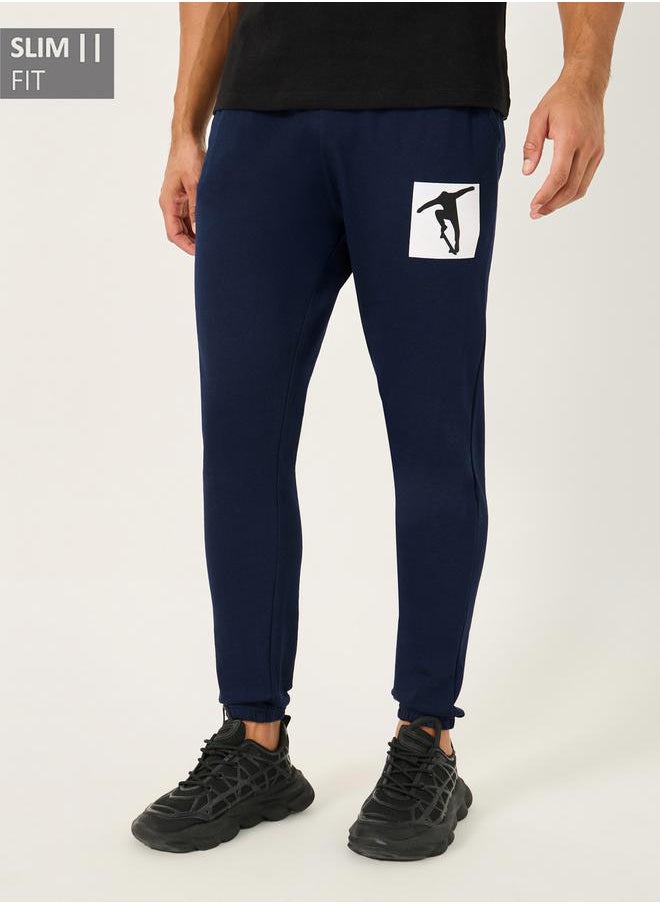 Graphic Print Slim Fit Joggers with Elasticated Hem