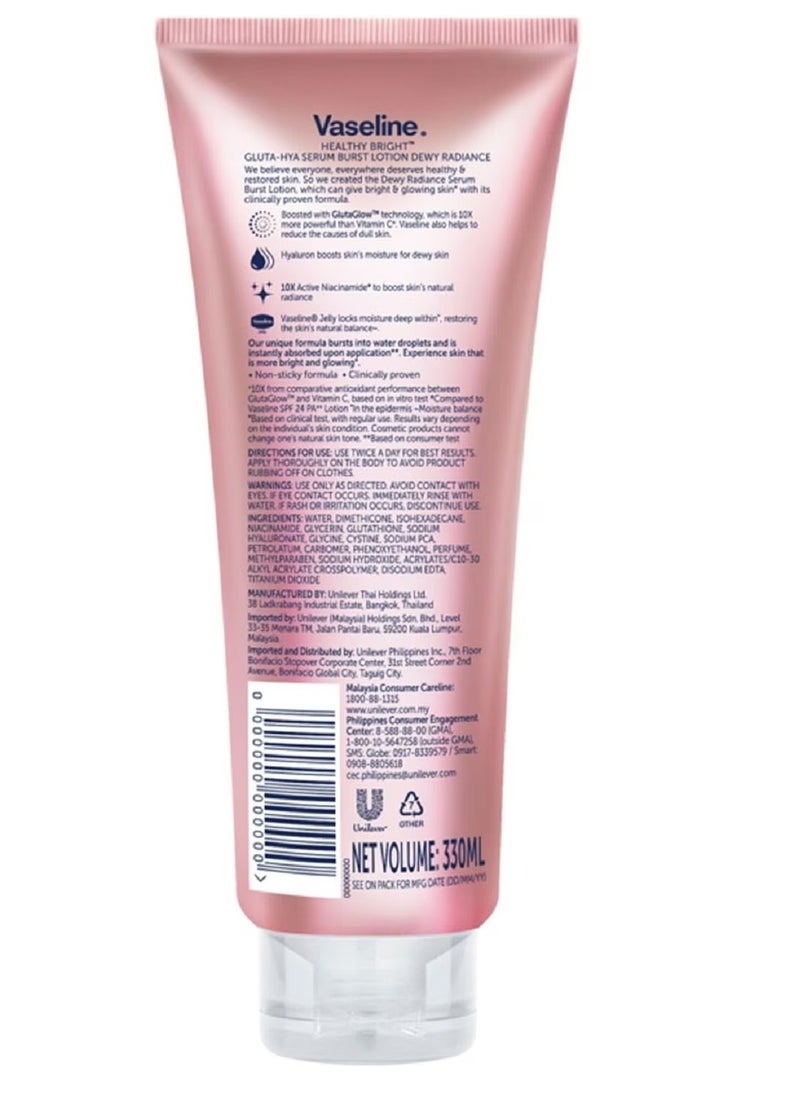 Vaseline Gluta-Hya Radiance Body Lotion - 330ml | Hydrating Formula with Hyaluronic Acid | 24hr Moisture for Glowing Skin