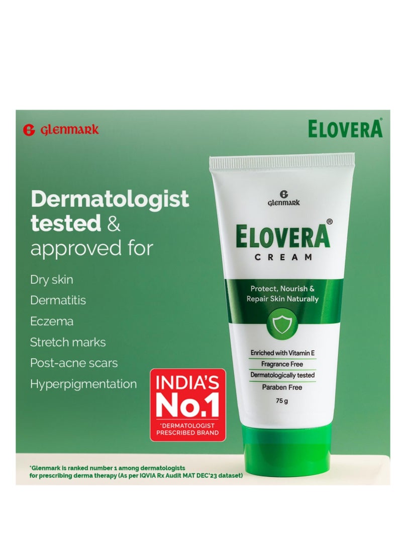 Elovera Moisturising Cream 75g | For Dry Skin | with Aloe Vera & Vitamin E | Protects, Nourishes and Repairs Skin | Paraben Free | Fragrance Free